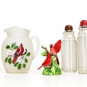 Vintage Kitchenware and Decor, Cracker Jack Tin, Glass Bottles, Ceramic Items