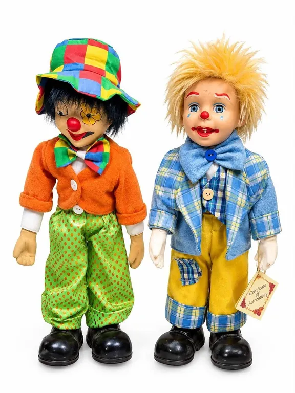 Clown Dolls with Colourful Outfits and Ceramic Faces