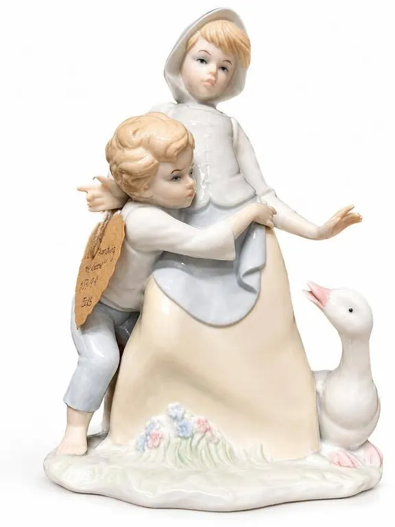 Lladro Porcelain Figurine Girl, Boy and Goose Handcrafted Spain