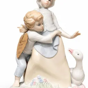 Lladro Porcelain Figurine Girl, Boy and Goose Handcrafted Spain