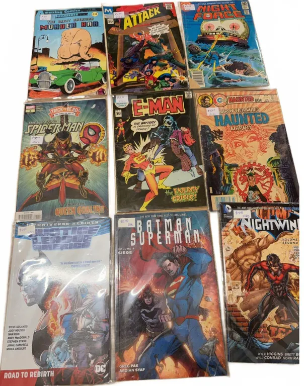 Comic Book Lot Including Spider-Man E-Man Batman Superman Nightwing and Others