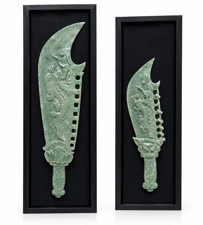 Framed Chinese Style Decorative Jade Dragon Swords