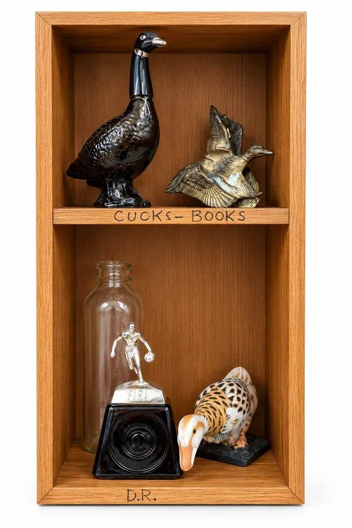 Lot: Metal Duck and Geese Figurines, NBA Trophy, Bottle, Duck Decor