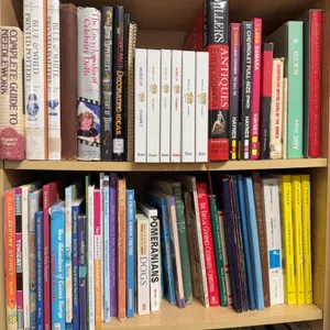 Bookshelf Lot: Guides, Animal Books, Antiques, Needlework, Reference Including TELUS