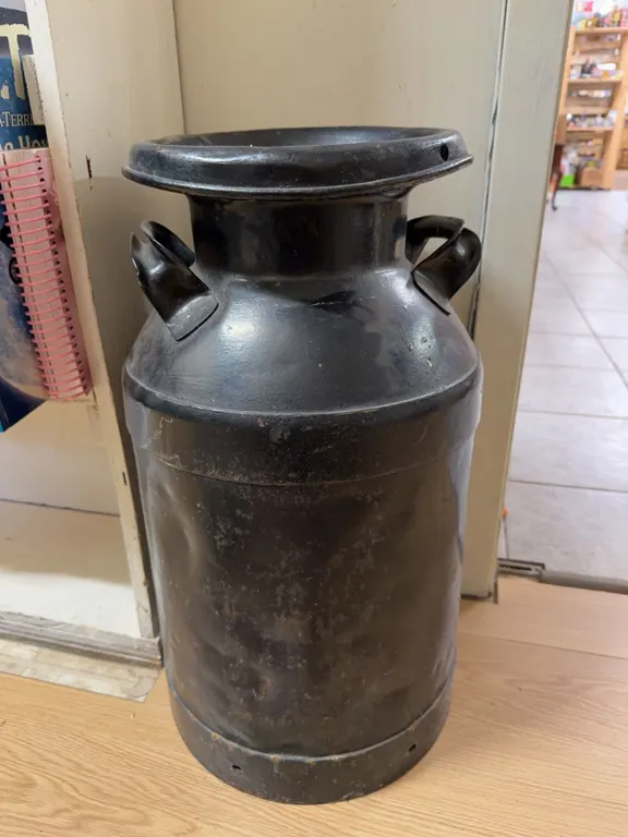 Black Metal Milk Can with Handles and Lid