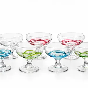 6 Swirl Stemmed Glass Dessert Coupes With Coloured Accents