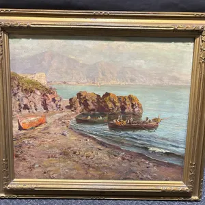 19th Century Signed Seascape Oil on Board, Original Artwork