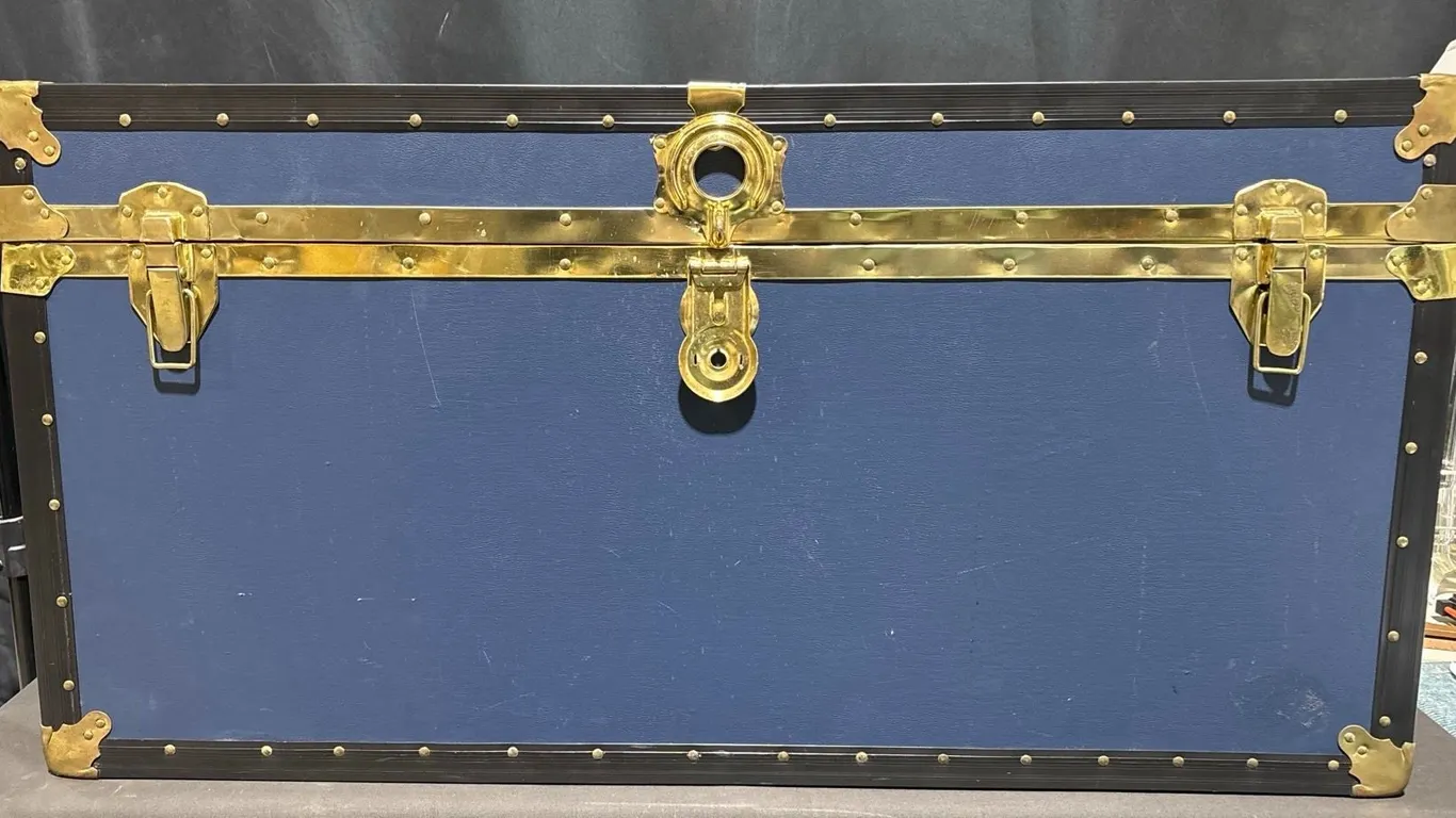 Large Blue Steamer Trunk with Brass Hardware