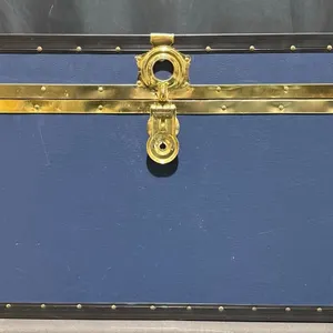 Large Blue Steamer Trunk with Brass Hardware, 40" x 20" x 20.5"