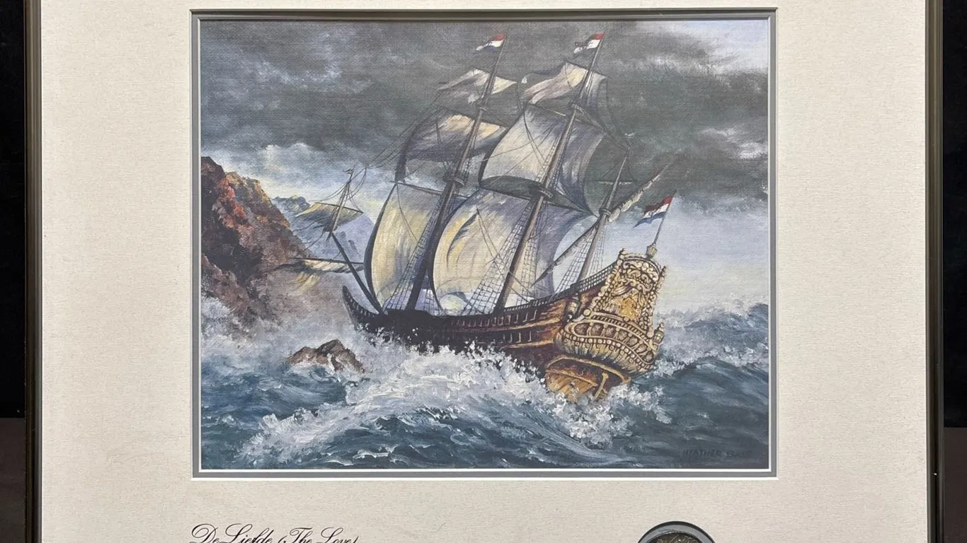 De Liefde Shipwreck Print with Dutch Silver Coin, Matted