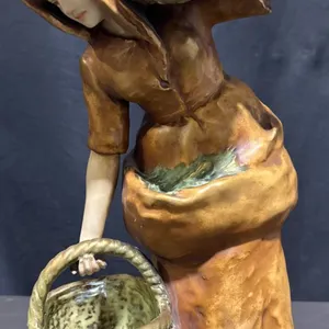 Austria Amphora Pottery Figure of Girl with Hood Carrying Baskets