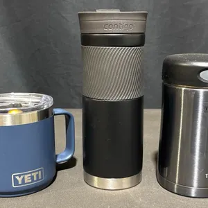 YETI Rambler Mug, Contigo SnapSeal Travel Mug, and Thermos Stainless Steel Food Jar