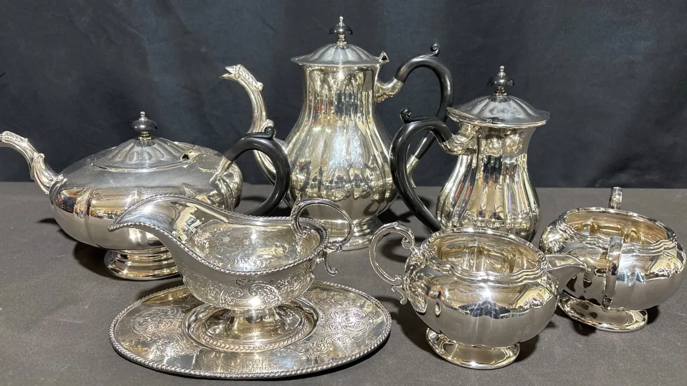 Marlboro Plate and Primrose Plate Silver Plate Tea and Coffee Set, 6 Pieces