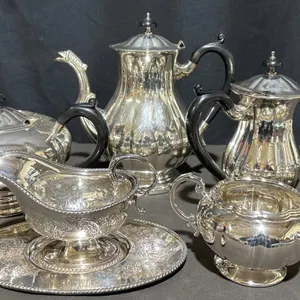 Marlboro Plate and Primrose Plate Silver Plate Tea and Coffee Set, 6 Pieces