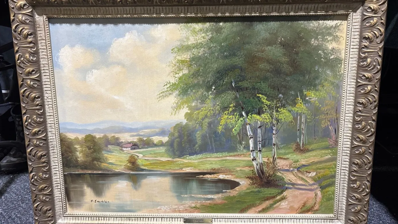 Original 19th C. Oil on Canvas Landscape. Signed Emmanuel Embler