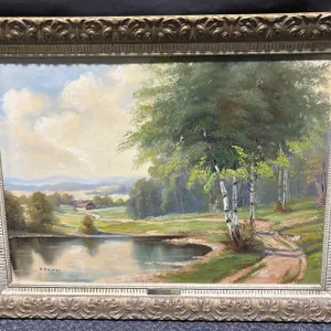 Emmanuel Embler Signed 19th C. Oil on Canvas Landscape, Original