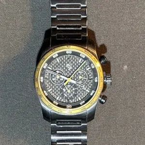 Porsche Tachometer Chronograph Watch with Stainless Steel Bracelet and Black Dial