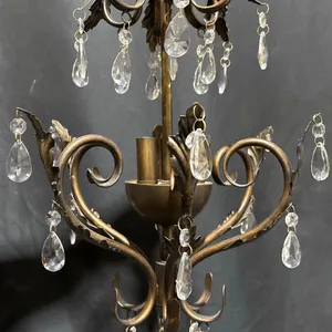 Patio or Garden Suncatcher Chandelier with Metal Frame and Hanging Crystal Prisms
