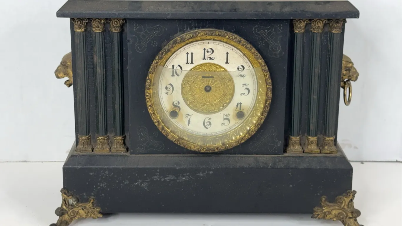 Antique E Ingraham Black Mantle Clock Victorian Pillars