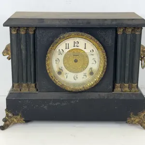 Antique E Ingraham Black Mantle Clock Victorian Pillars
