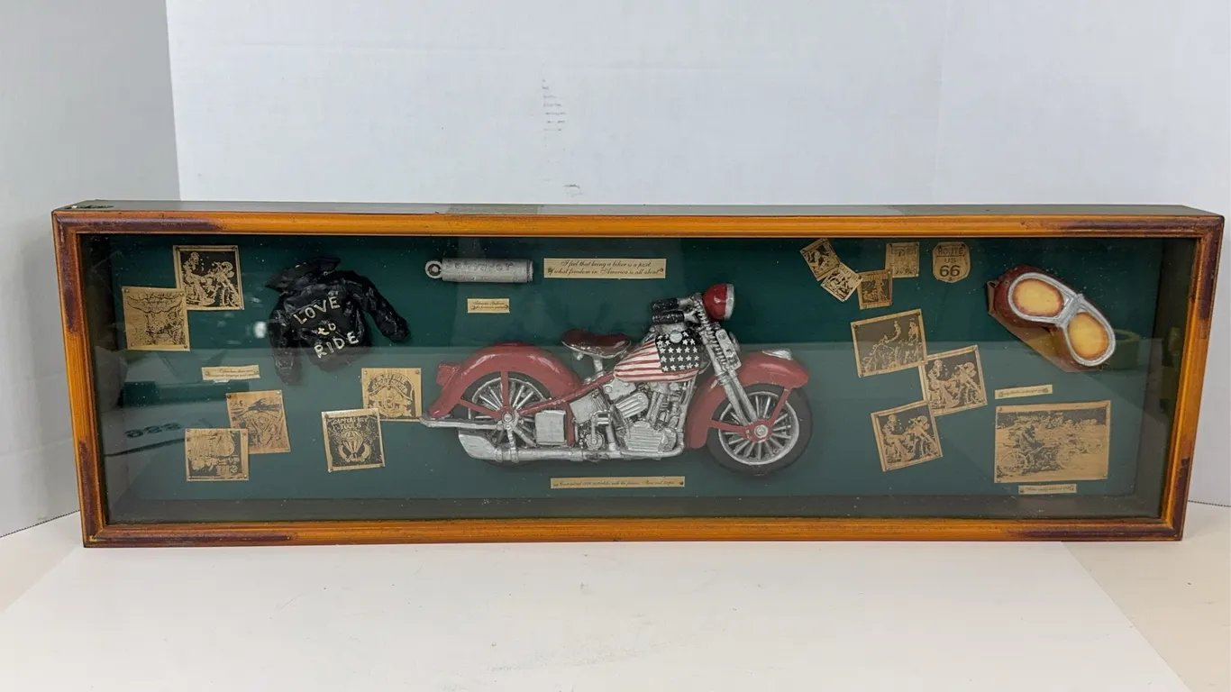 Framed Motorcycle Memorabilia Shadow Box 1936 Bike Route 66