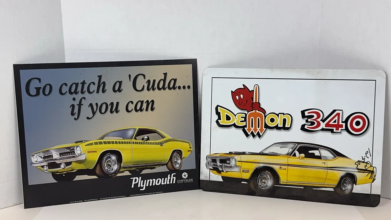 Plymouth Barracuda and Dodge Demon 340 Metal Advertising Signs
