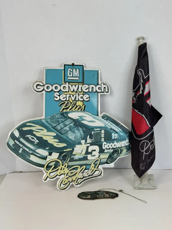 Dale Earnhardt GM Goodwrench Sign Flag and Air Freshener Lot