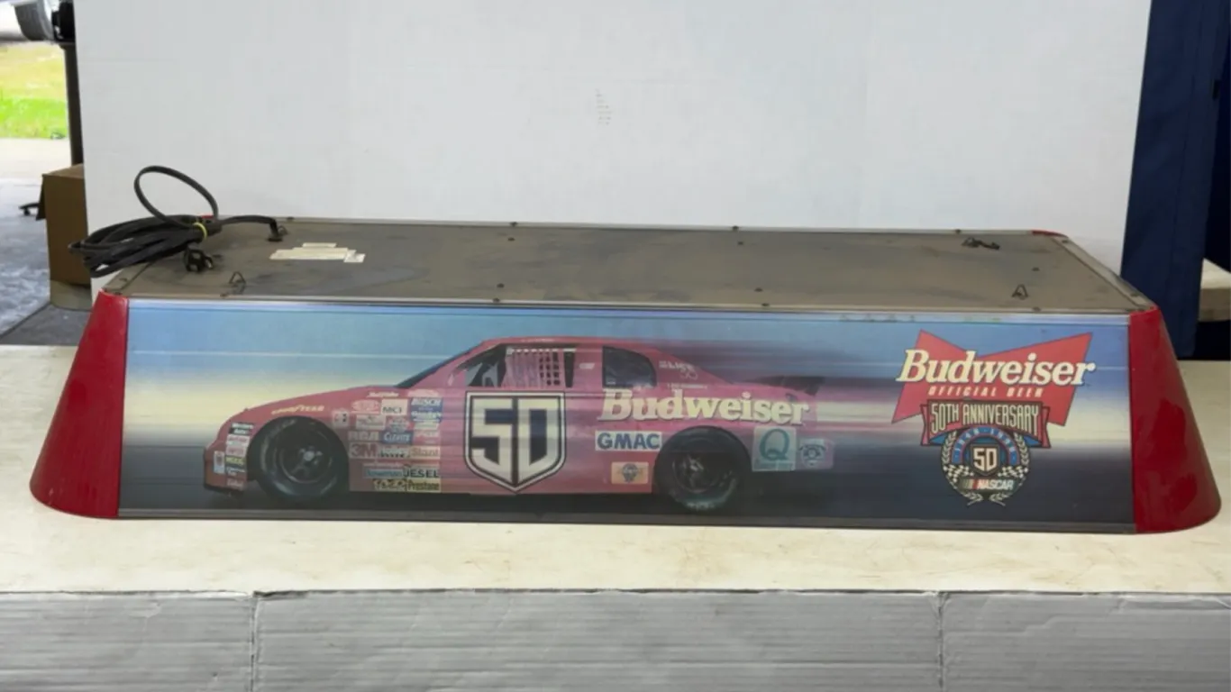 1998 Budweiser NASCAR 50th Anniversary Hanging Lighted Pool Table Sign