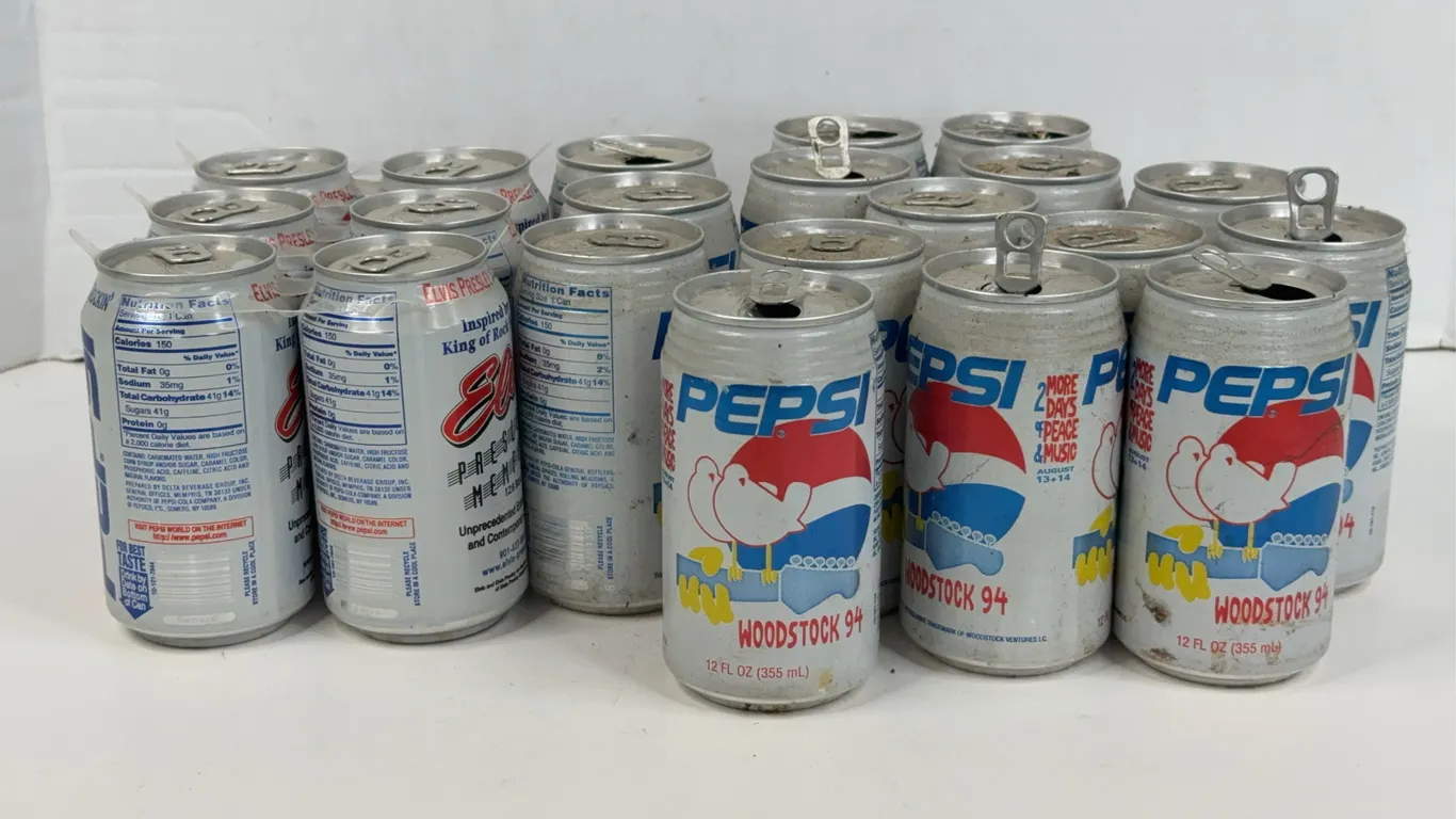 Commemorative Woodstock 94 and Elvis Presley Memphis Pepsi Cans Collection