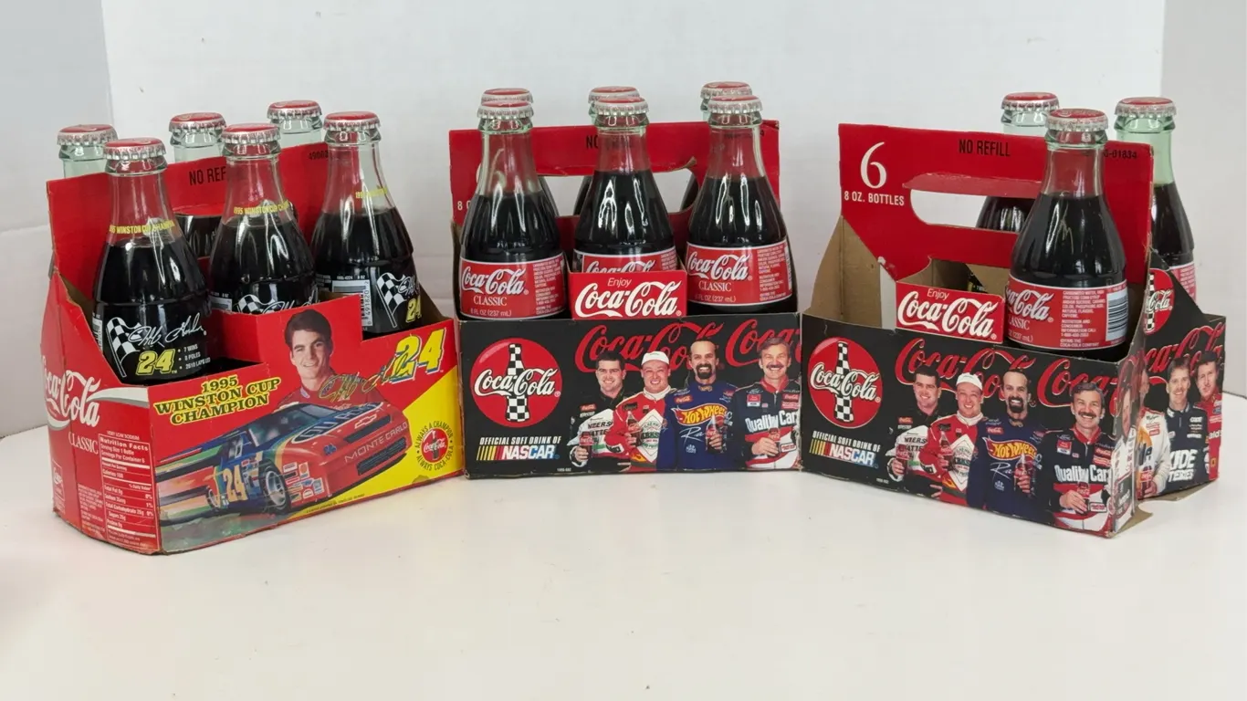 Coca-Cola NASCAR Commemorative 8 oz Glass Bottles Six-Packs