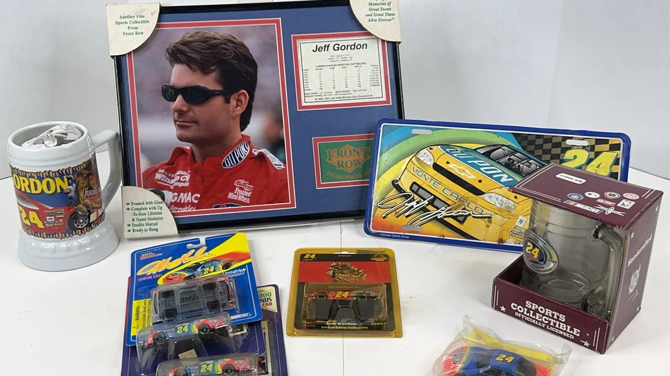 Jeff Gordon NASCAR Memorabilia Lot Framed Photo Diecast Cars and Mugs