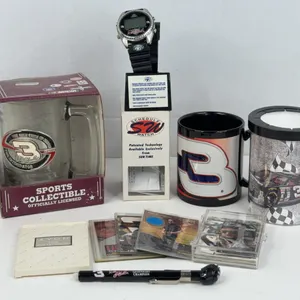 Dale Earnhardt NASCAR Memorabilia Lot Watch Gold Card Drinkware Cards