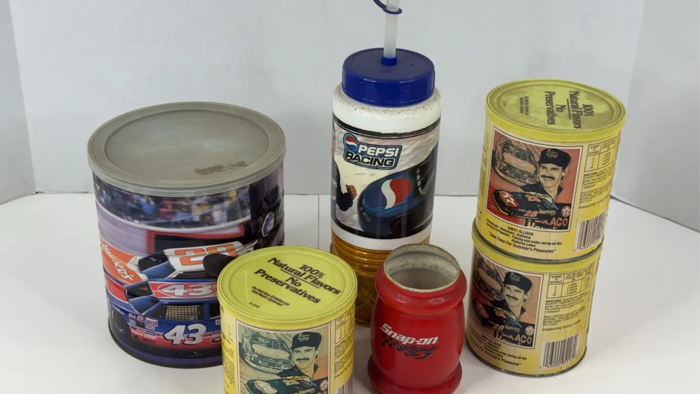 NASCAR Memorabilia Lot Richard Petty Maxwell House Tin Davey Allison Country Time