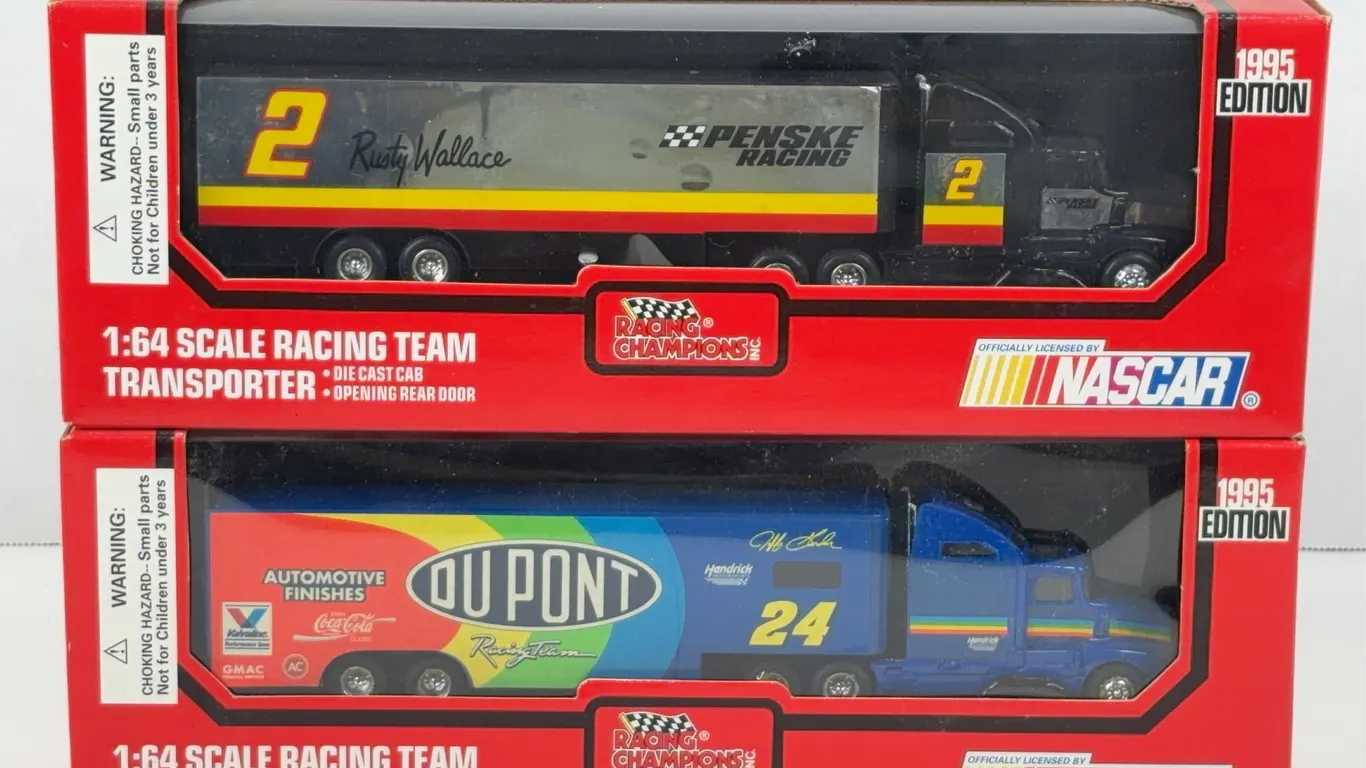Racing Champions 1995 NASCAR 1:64 Scale Racing Team Transporters Pair
