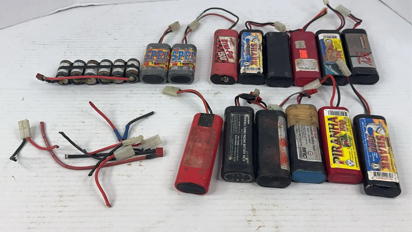 Assorted RC Car 7.2V Ni-Cd Battery Packs and Wiring Connectors