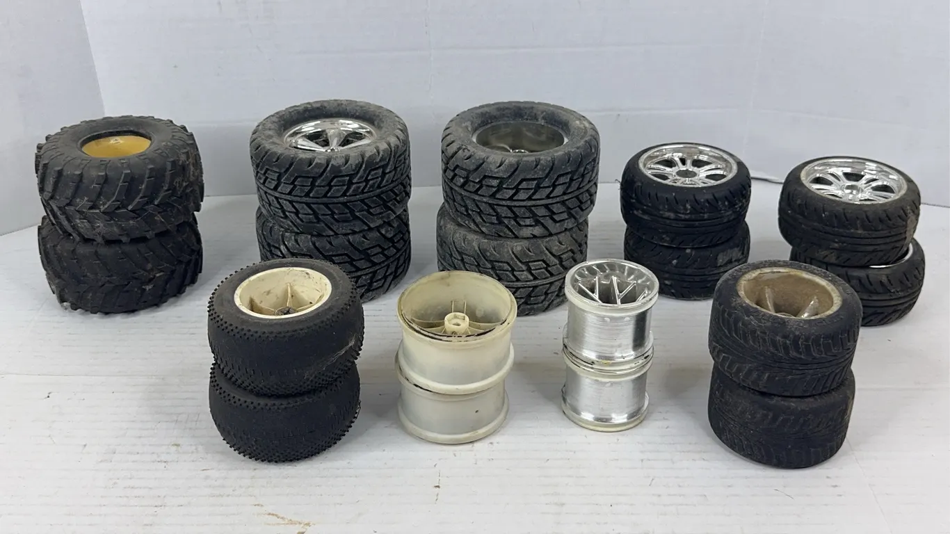Assorted RC Car Tires and Wheels Grouping
