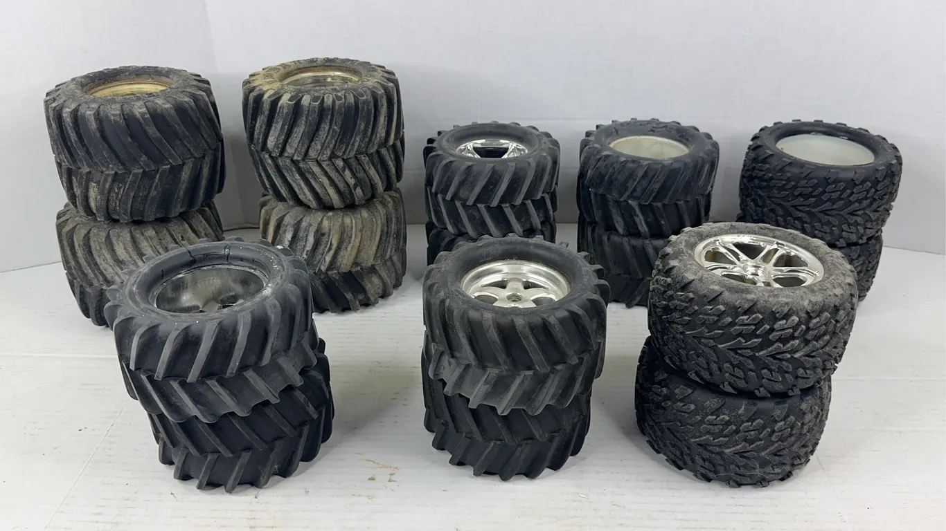 Assorted RC Monster Truck Off-Road Wheels And Rubber Tires Lot