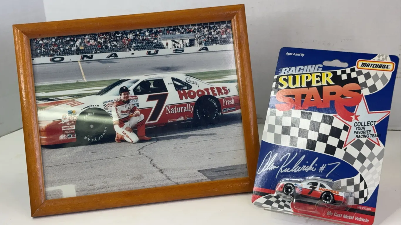 Alan Kulwicki #7 Hooters NASCAR Matchbox Die Cast And Framed Photo