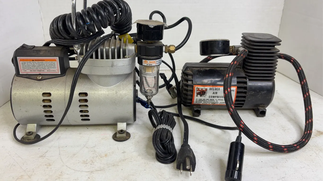 Central Pneumatic Airbrush Compressor and Buffalo Deluxe Portable Air Compressor