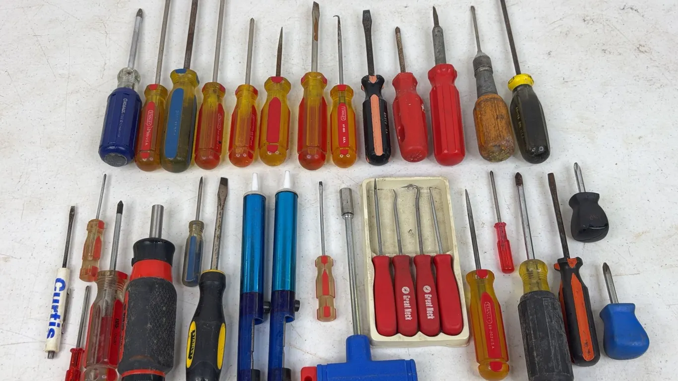 Assorted Hand Tool Lot Featuring Stanley Screwdrivers Kobalt and Great Neck