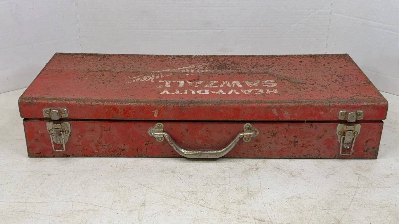 Milwaukee Heavy-Duty Sawzall Red Metal Toolbox With Assorted Hand Files