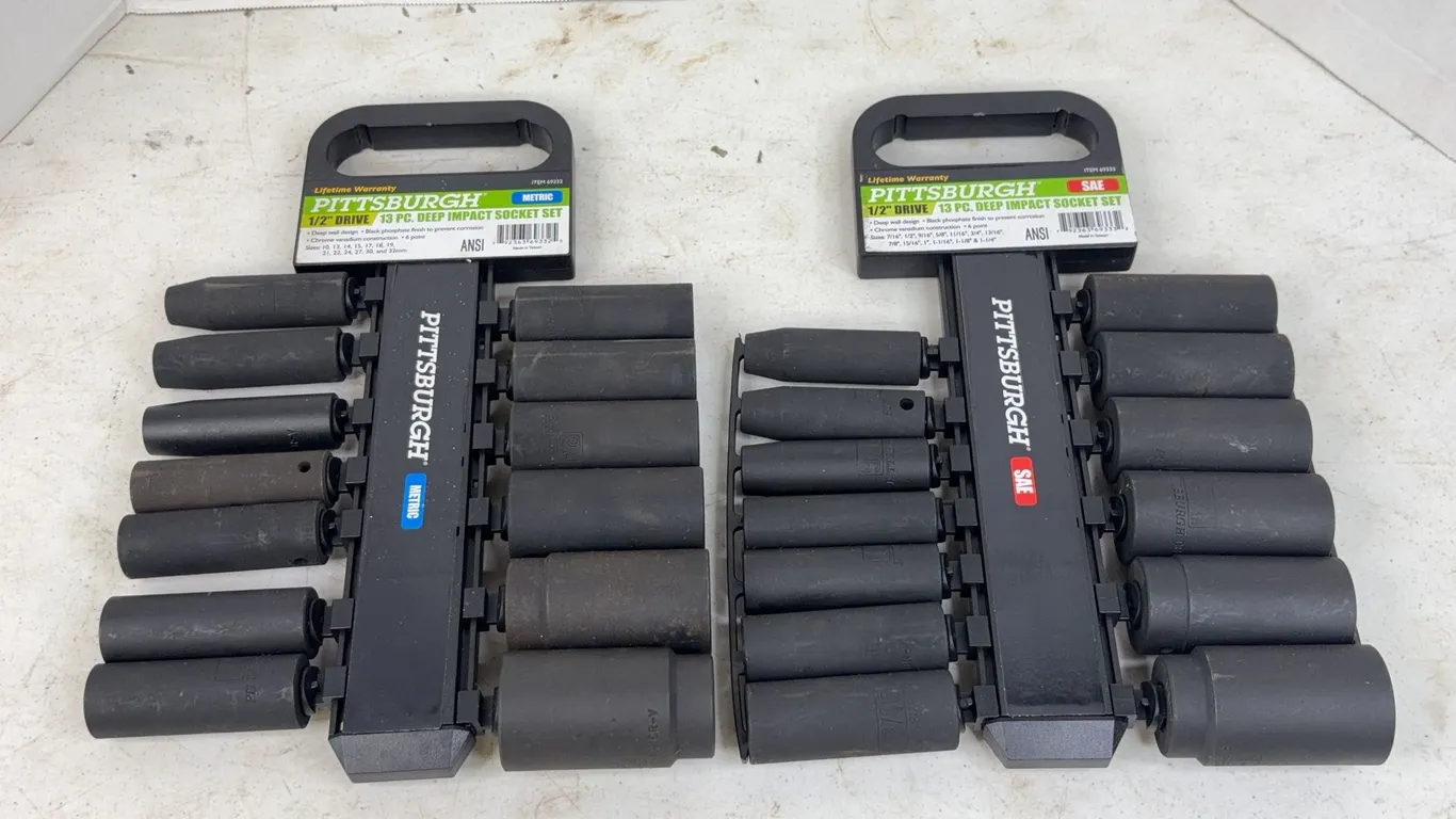 Pittsburgh 1/2 Inch Drive Metric and SAE Deep Impact Socket Sets
