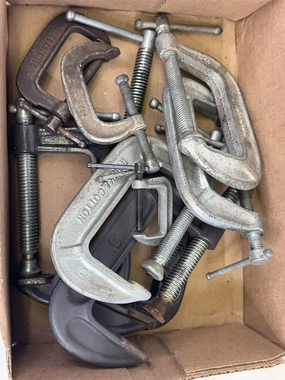 Assorted Cast and Malleable Iron C-Clamps Including Burke & Cotton