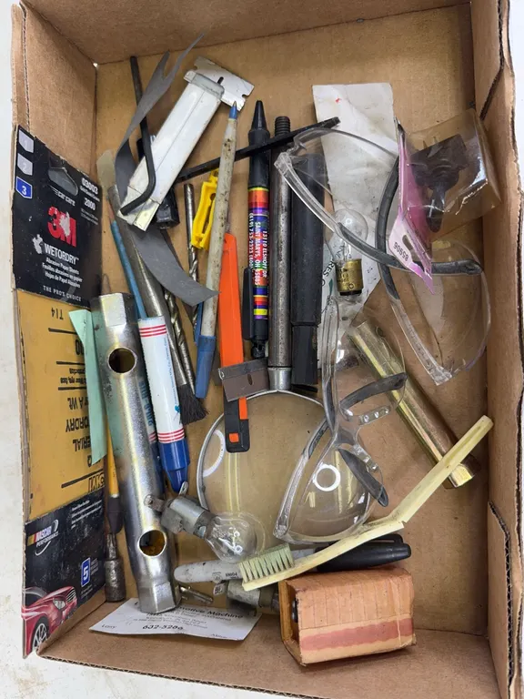 Workshop Hand Tools Safety Glasses And Abrasives Assortment