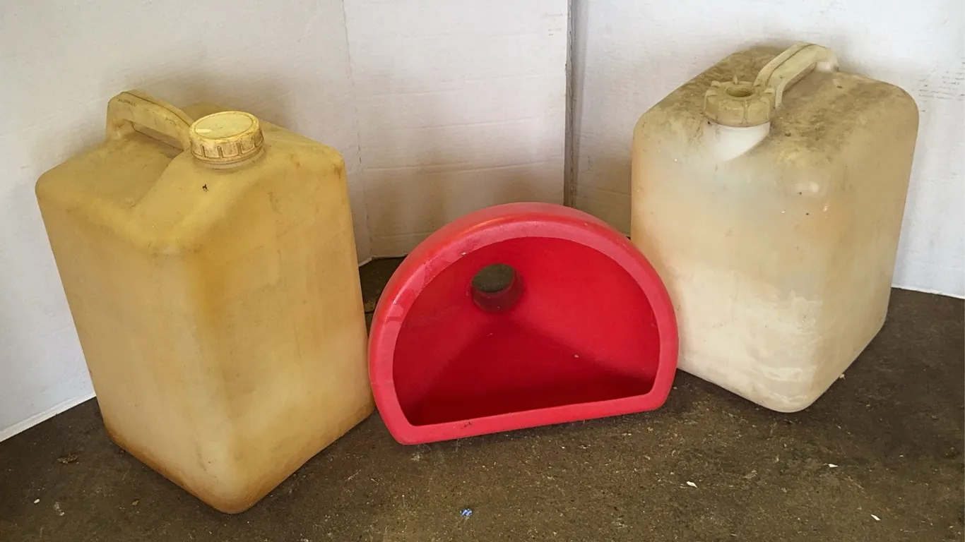 Plastic Fluid Transfer Jugs with Large Red Funnel