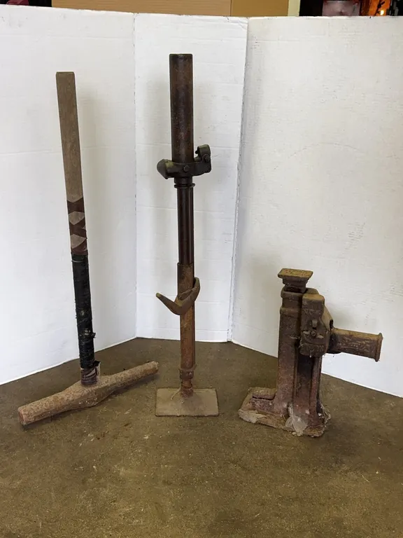 Antique Cast Iron Mechanical Jacks and Sledge Tool Lot