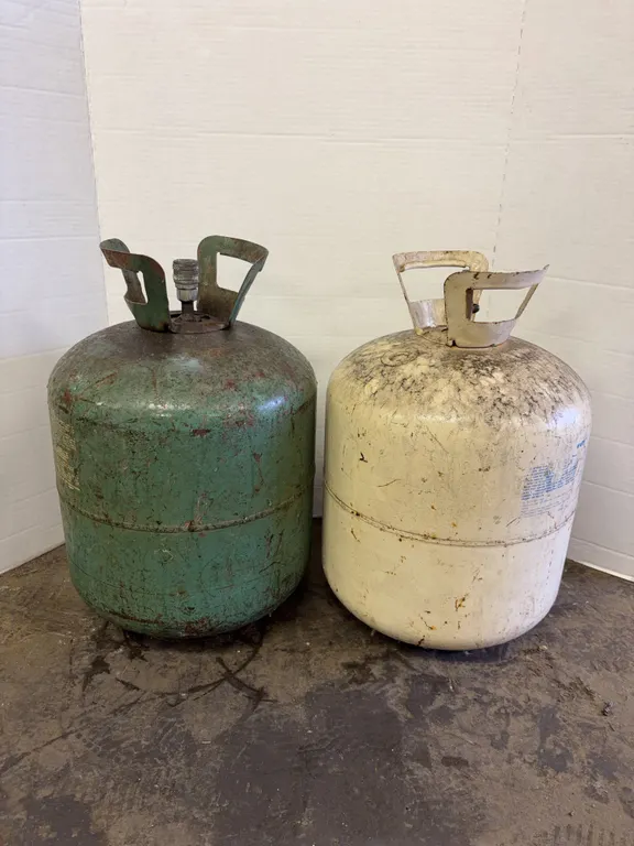 Pair of Steel Compressed Gas Helium and Refrigerant Tanks