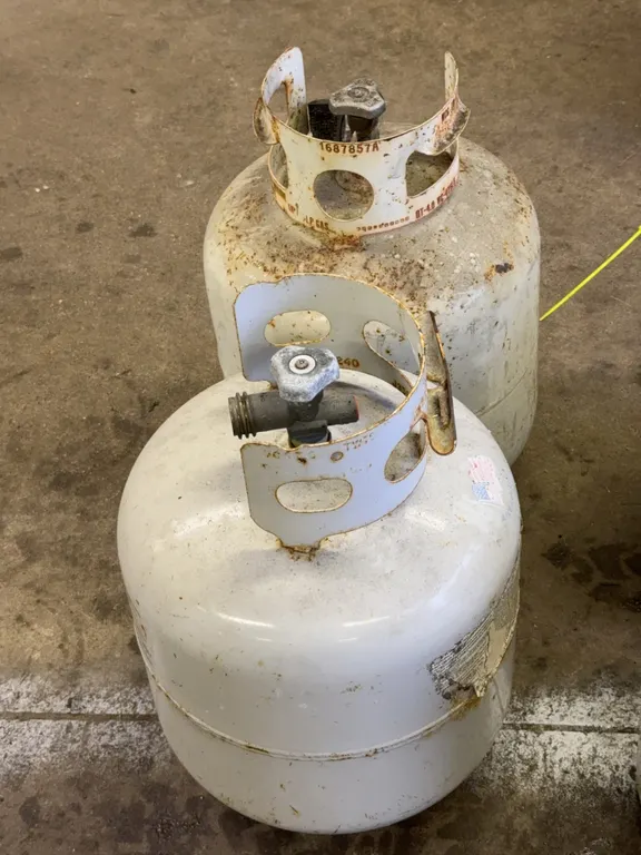Pair of Standard Twenty Pound Steel Propane Gas Cylinders