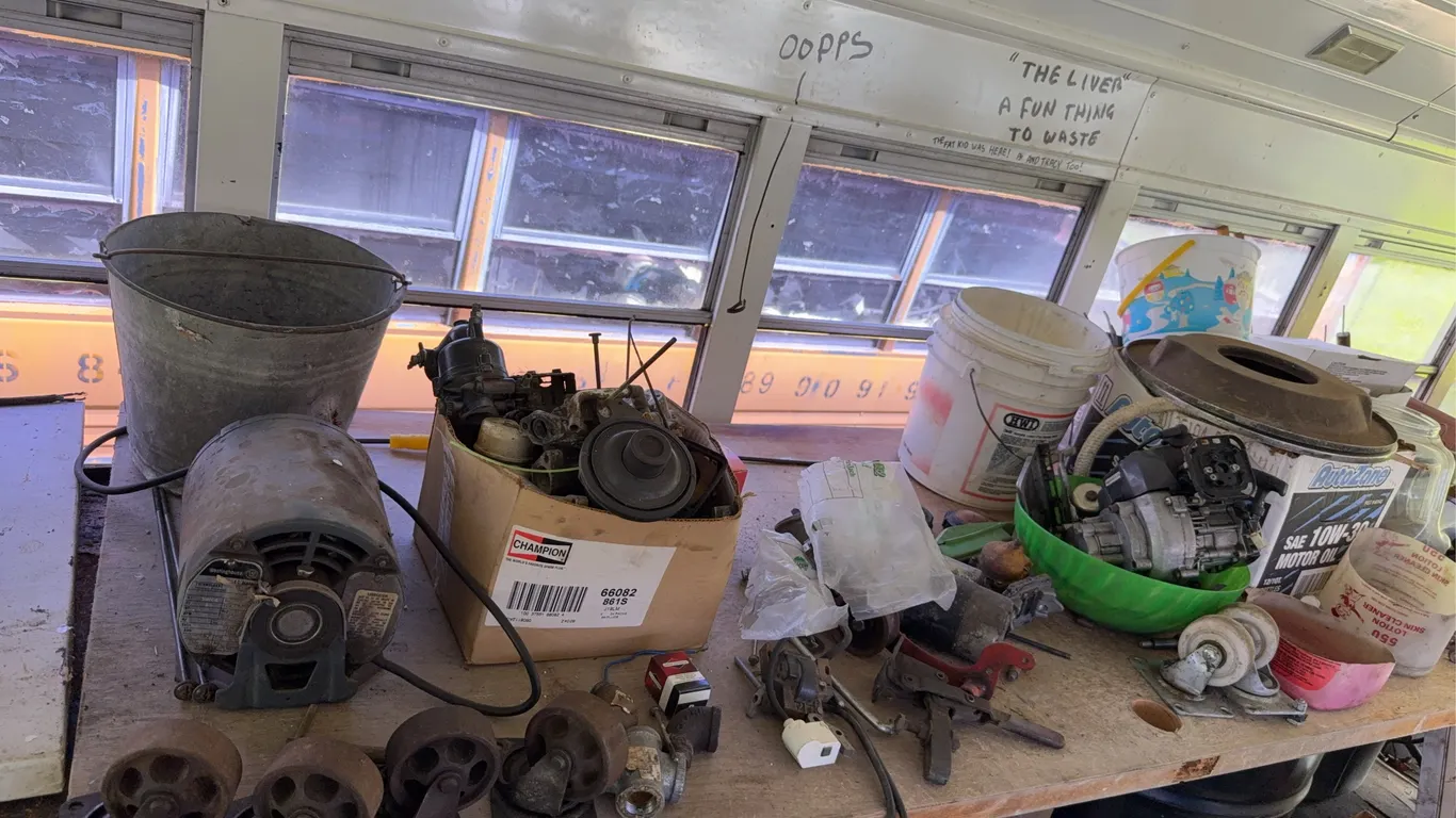Assorted Workshop Hardware Lot with Westinghouse Motor and Cast Iron Casters