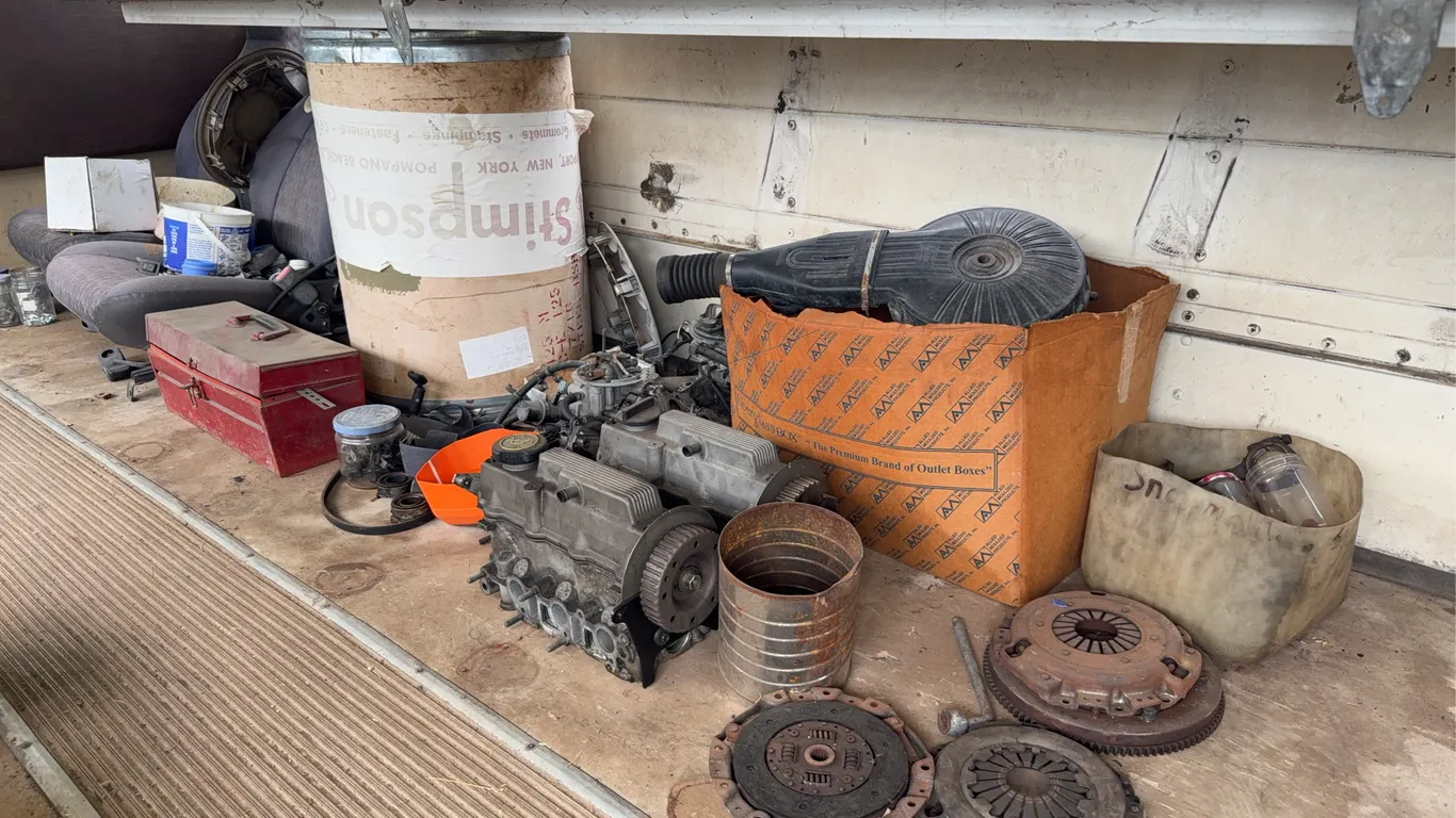 Automotive Engine Parts Lot Cylinder Heads Carburetors and Clutch Components